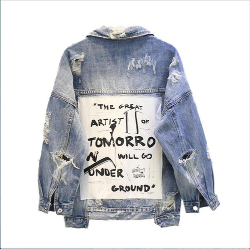 Female loose Streetwear Holes Jean Coat Autumn Patch Designs Denim Jacket For Women Casual casacas para mujer BF Harajuku Coat Female loose Streetwear Holes Jean Coat Autumn Patch Designs Denim Jacket For Women Casual casacas para mujer BF Harajuku Coat