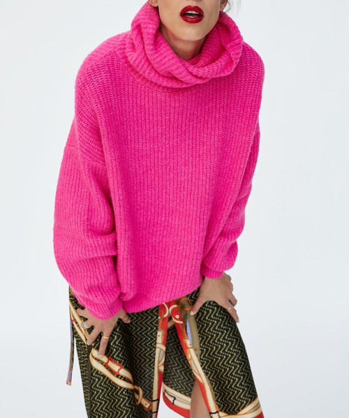 2018 Fashion Fluorescent Neon Color Turtleneck Warm Sweater Women Casual Long Sleeve Loose Woman Pullover Knit Oversized Jumper