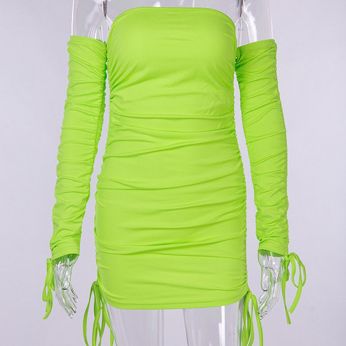 Long Sleeve Ruched Bodycon Party Clothes Autumn Winter Women Sexy Club Club  Outfits For Women Neon Satin Lace Up Mini Dress Ladies New Hot 201027 From  Lu006, $23.21