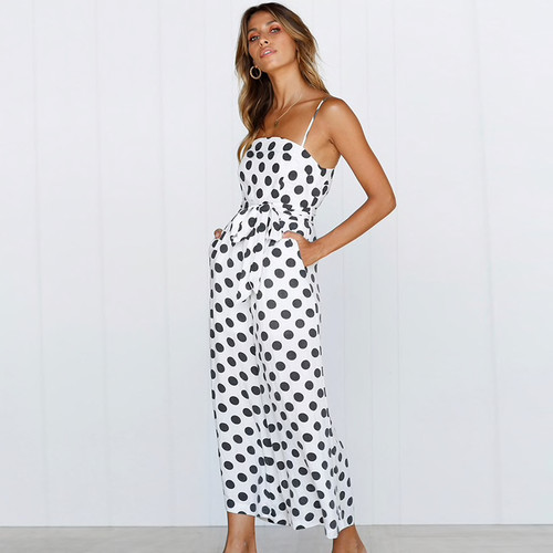 Polka Dot Camisole Jumpsuit Women Rompers Summer Woven Strapless Belted Wide Leg Pants Jumpsuit Casual Overalls Femme Polka Dot Camisole Jumpsuit Women Rompers Summer Woven Strapless Belted Wide Leg Pants Jumpsuit Casual Overalls Femme