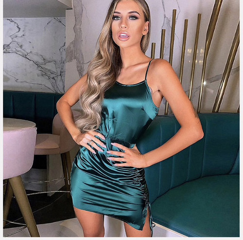 2019 Summer Women Dresses Spring Solid Sexy Bodycon Spaghetti Strap Mini  Short Silk Party Club Dress