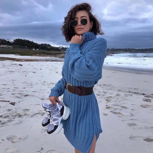 Long Sweaters Dress For Women Loose Striped Split Knitting Turtleneck Pullover Over Size Sweaters Winter 2019 Long Sweaters Dress For Women Loose Striped Split Knitting Turtleneck Pullover Over Size Sweaters Winter 2019