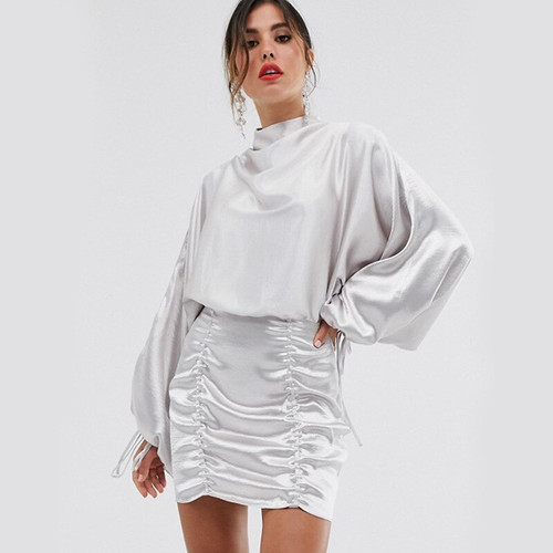 2019 Autumn Glow Halter Sexy Women Dress Winter Backless Ruched Dresses Drawstring Lantern Sleeve Slim Elegant Vestidos 2019 Autumn Glow Halter Sexy Women Dress Winter Backless Ruched Dresses Drawstring Lantern Sleeve Slim Elegant Vestidos