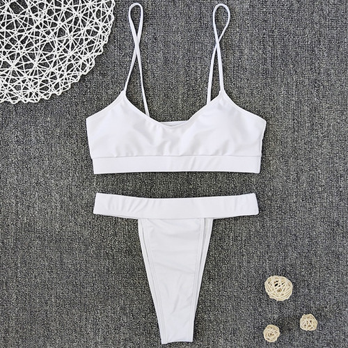 2020 Sexy Thong Bikini Women Swimsuit Solid Swimwear Female Two Piece  Bikini Set Vest Biquini Bathing