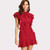 Women Party Dress Flounce Embellished Tied Neck Dress Red Tie Neck Cap Sleeve Ruffle Hem Zipper Back Sheath Dress