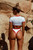TOMBOY COLOUR CONTRAST T-SHIRT BIKINI CROP TOP HIGH WAISTED THONG BOTTOMS IN WHITE & RED TOMBOY COLOUR CONTRAST T-SHIRT BIKINI CROP TOP HIGH WAISTED THONG BOTTOMS IN WHITE & RED