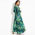 Long Sleeve Dress Green Tropical Print Vintage Maxi Dresses Boho Casual V Neck Belt Lace Up Tunic Draped Plus Size Dress