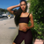 solid Fluorescence color women two pieces sets 2018 new arrival sporting fitness bra crop top elastic waist short leggings {Black}
