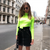 long sleeve Neon high neck bodycon green solid tops 2018 autumn winter women fashion streetwear casual T-shirts