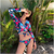May For Women's Beach Female Split Swimwear Swimsuit Push-Up Woman Bikini Slim Korean Print Long Sleeve High Waist Girls Spandex