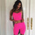 Neon Pink Fashion Women's Sets Camis Crop Tops Tank Summer Sexy Outfits Two Pieces Set Casual Biker Shorts