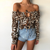 Vintage Off Shoulder Long Sleeve Cropped Blouse Shirt Women Sexy Leopard Print Bow Tie Lace Up Crop Top Summer Blusa 201