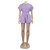 Sashes Solid Purple Pink Set Casual Loose Top And Shorts 2 Piece Set Women O Neck Elastic Waist Summer Two Piece Set