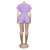 Sashes Solid Purple Pink Set Casual Loose Top And Shorts 2 Piece Set Women O Neck Elastic Waist Summer Two Piece Set