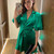 Green Wrap Dress Lantern Sleeve Sexy V-Neck Bodycon Dresses Women Autumn 2019 Bow Mini Dress Short Party Club
