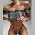 Sexy bikini push up high cut thong swimsuit women snake print swimwear 2020 ruffle bathing suit female off shoulder bodysuit new