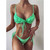 Sexy Ruffled Frilled Bikini Women Swimwear Female Swimsuit Two-pieces Bikini set Lace Up Bather Bathing Suit Swim V2420 Green