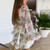 Women Dresses V Neck Floral Print Boho Beach Dress Long Sleeve A Line Mini Dress Sundress Robe Mesh Embroidery Dress Vestidos