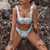 Sexy Green Floral Print Swimsuit Female Lace Up Bandage Push Up Bikini Set Women Summer Brazilian Thong Swimwear Biquini