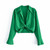 Zevity Women Fashion Turn Down Collar Knotted Green Color Short Smock Blouse Female Long Sleeve Slim Shirt Chic Crop Tops LS9465 Zevity Women Fashion Turn Down Collar Knotted Green Color Short Smock Blouse Female Long Sleeve Slim Shirt Chic Crop Tops LS9465