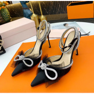 Runway style Glitter Rhinestones Women Pumps Crystal bowknot Satin Summer Lady Shoes Genuine leather High heels Party Prom Shoes Black Bow