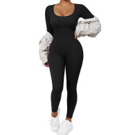 Long Sleeve Jumpsuit Women Bodycon One-piece Outfit Jumpsuit Square Neck Casual Streetwear Rompers Overalls playsuits Bodysuit