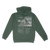 Relaxed-fit Independent IND4000 hoodie in rich alpine green displayed front-on with faith-based Uncharted chest hit in rugged distressed white ink declaring adventure into the unknown