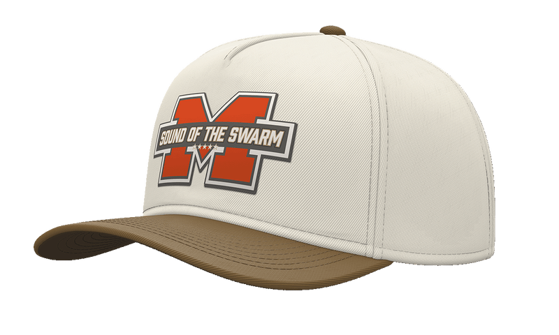 Sound of the Swarm championship snapback hat in white with brown brim and Orange M logo