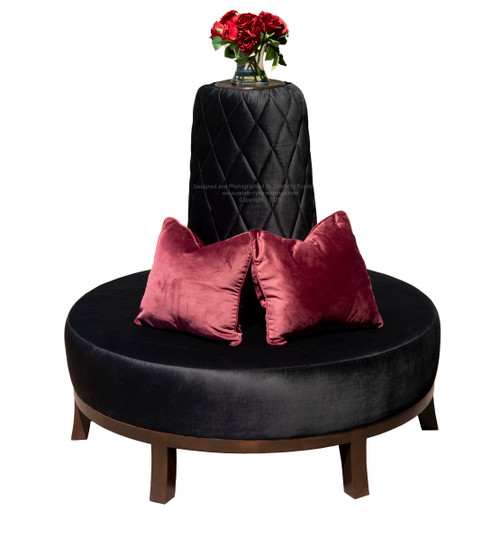 Celebrity Furnishings - 54" Black Velvet Fabric Exclusive Quilted Round Bench with Tall Cone Legs - Luxurious Seating Solution - Elegant Furniture for Sophisticated Interiors in Stylish Homes