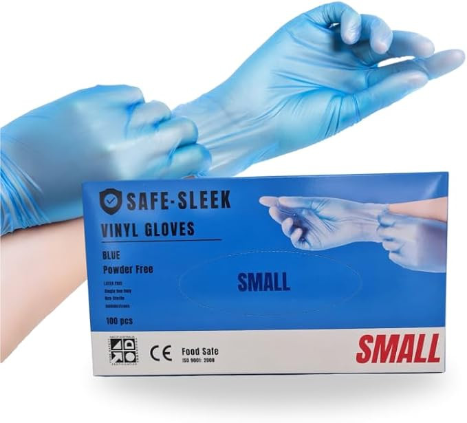 Coyacool Synthetic Vinyl Gloves - 100 Pack, Powder Free, Latex Free, Food Safe, Blue, Large - View #6