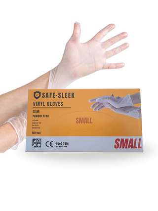 SafeSleek Clear Vinyl Gloves Powder Free (Small) - 1000pcs