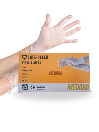 SafeSleek Clear Vinyl Gloves Powder Free (Medium) - 1000pcs