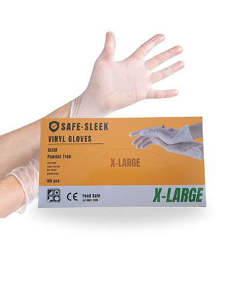 SafeSleek Clear Vinyl Gloves Powder Free (Extra Large) - 1000pcs
