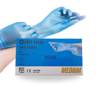 SafeSleek Blue Vinyl Gloves Powder Free (Medium) - 1000pcs