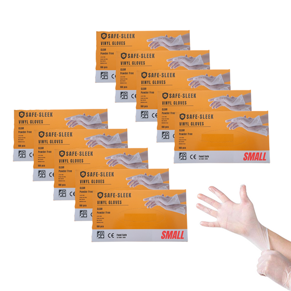 SafeSleek Clear Vinyl Gloves Powder Free (Small) - 1000pcs