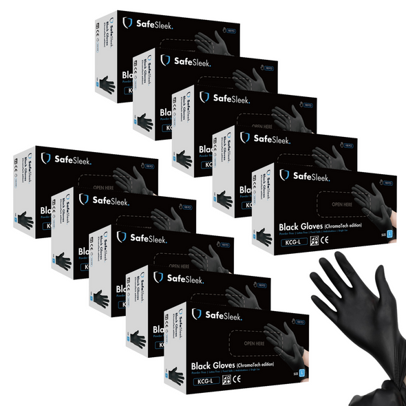 SafeSleek - ChromaTech Black Nitrile-Blend Gloves, Powder Free