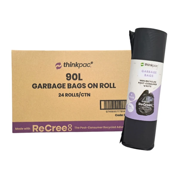 thinkpac 90L ROLL Retail Black Bin Liner - 24 rolls