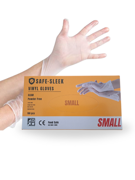 SafeSleek Clear Vinyl Gloves Powder Free (Small) - 1000pcs