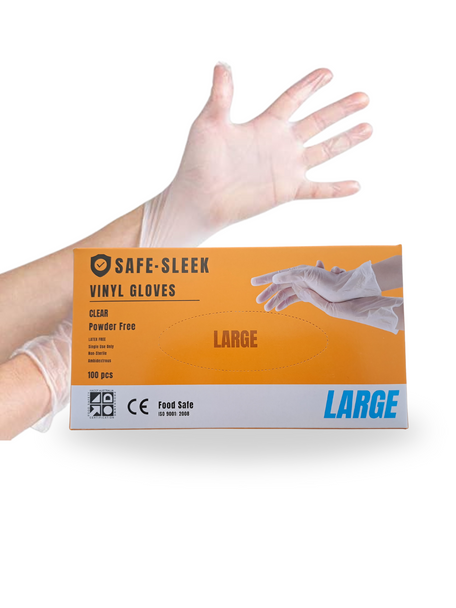 SafeSleek Clear Vinyl Gloves Powder Free (Large) - 1000pcs