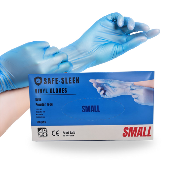 SafeSleek Blue Vinyl Gloves Powder Free (Small) - 1000pcs