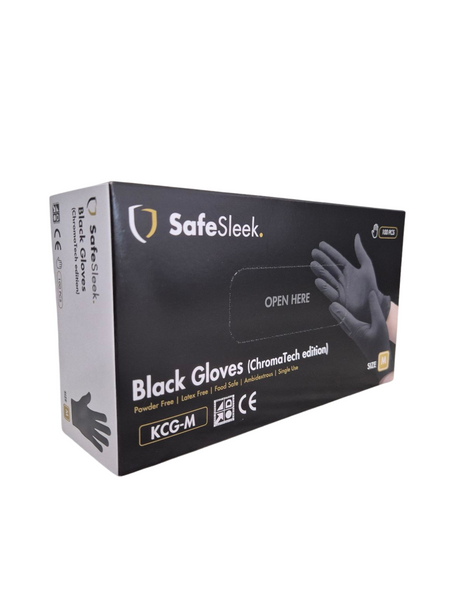 SafeSleek ChromaTech Black Nitrile-Blend Gloves Powder Free - Medium