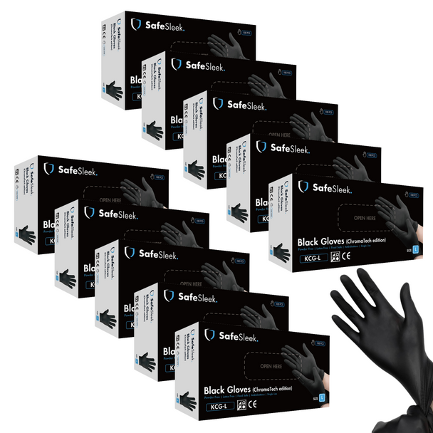 SafeSleek ChromaTech Black Nitrile-Blend Gloves Powder Free - Small