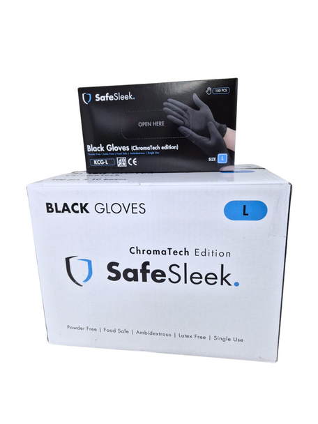 SafeSleek ChromaTech Black Nitrile-Blend Gloves Powder Free - Large