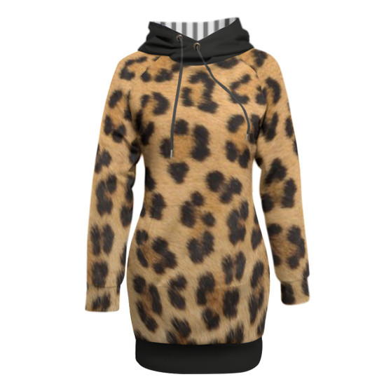 LEOPARD/BLK HOODIE DRESS