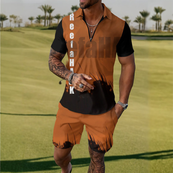 BURNT ORNG/BLK POLO SHORT SET