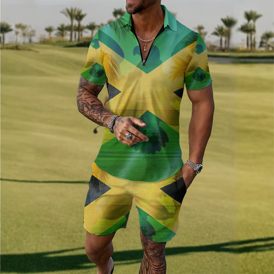 RASTA POLO SHORT SET GRN/YELO
