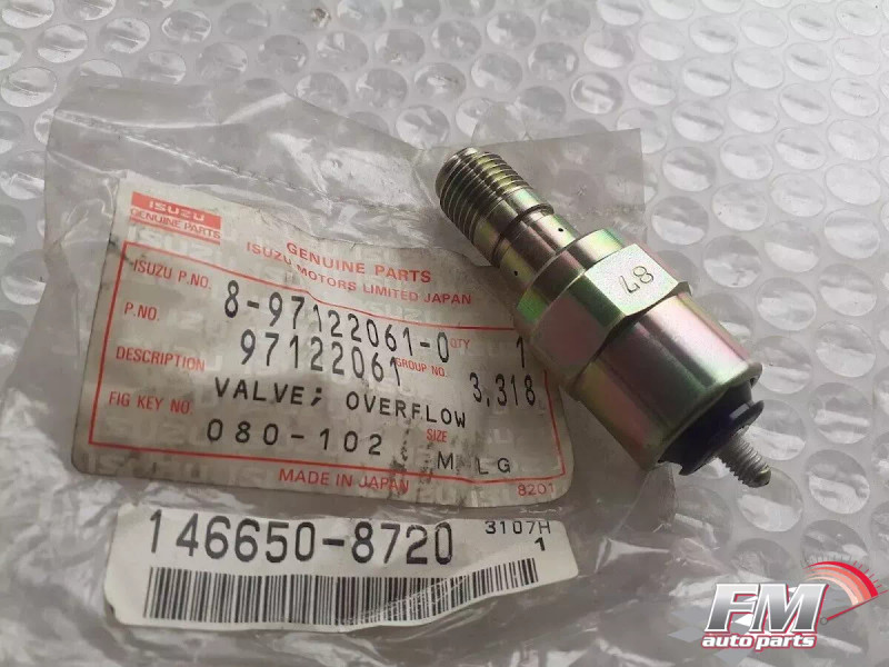 Overflow Valve fits Isuzu Pickup TF NKR Chevrolet LUV 4JB1 4HG1 4JG2 8971220610 View Front