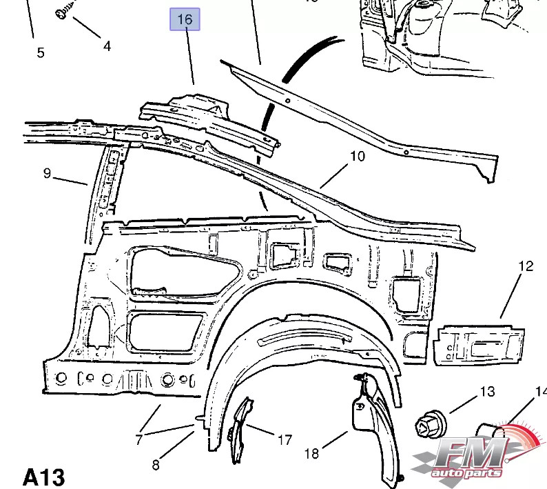 Rear Panel Upper Left Reinforcement fits Opel Vauxhall Calibra 90347797 Genuine Rear Panel Upper Left Reinforcement fits Opel Vauxhall Calibra 90347797 Genuine