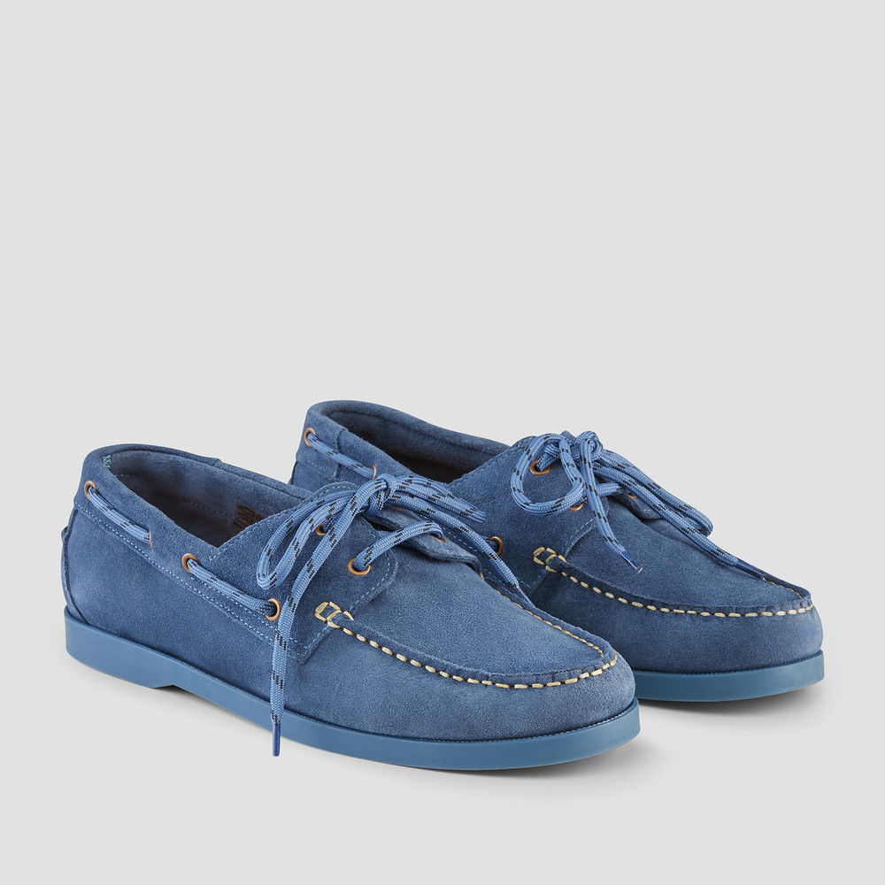blue suede boat shoes