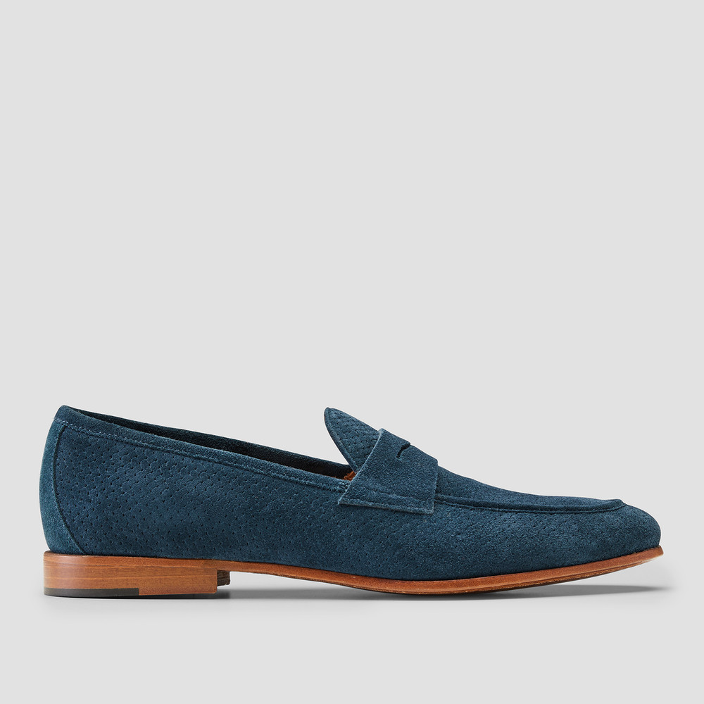 mens navy blue penny loafers